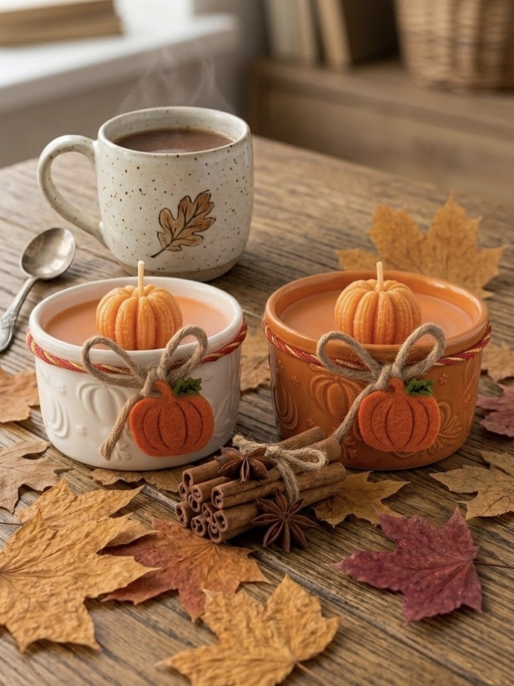 Autumn Pumpkin Ceramic Scented Candle – Orange & White